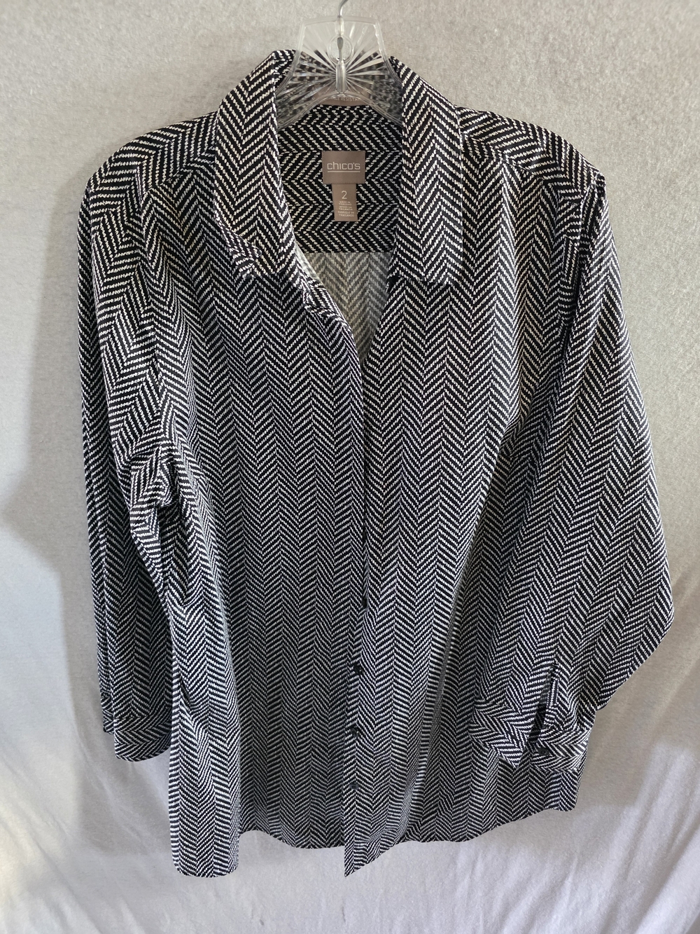 Chico's Black and White Chevron Button-Down Shirt